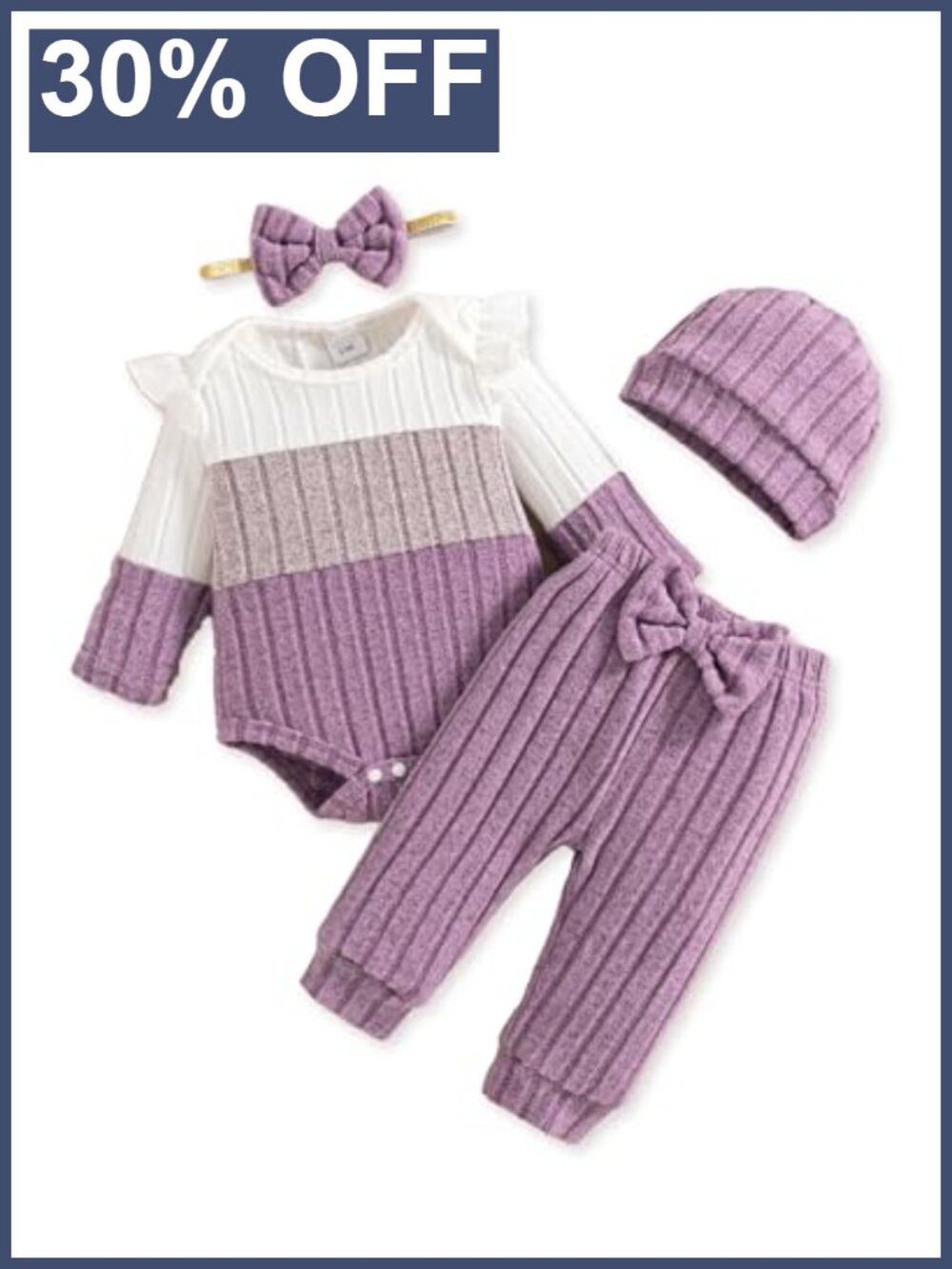 Newborn Baby Girl Ruffle Romper and Pants Set with Headband and Hat